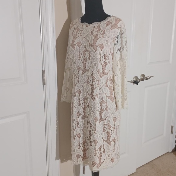 ADRIANNA PAPELL NWT Ivory/Nude Lace Sheath Dress 10/12 - Picture 5 of 9